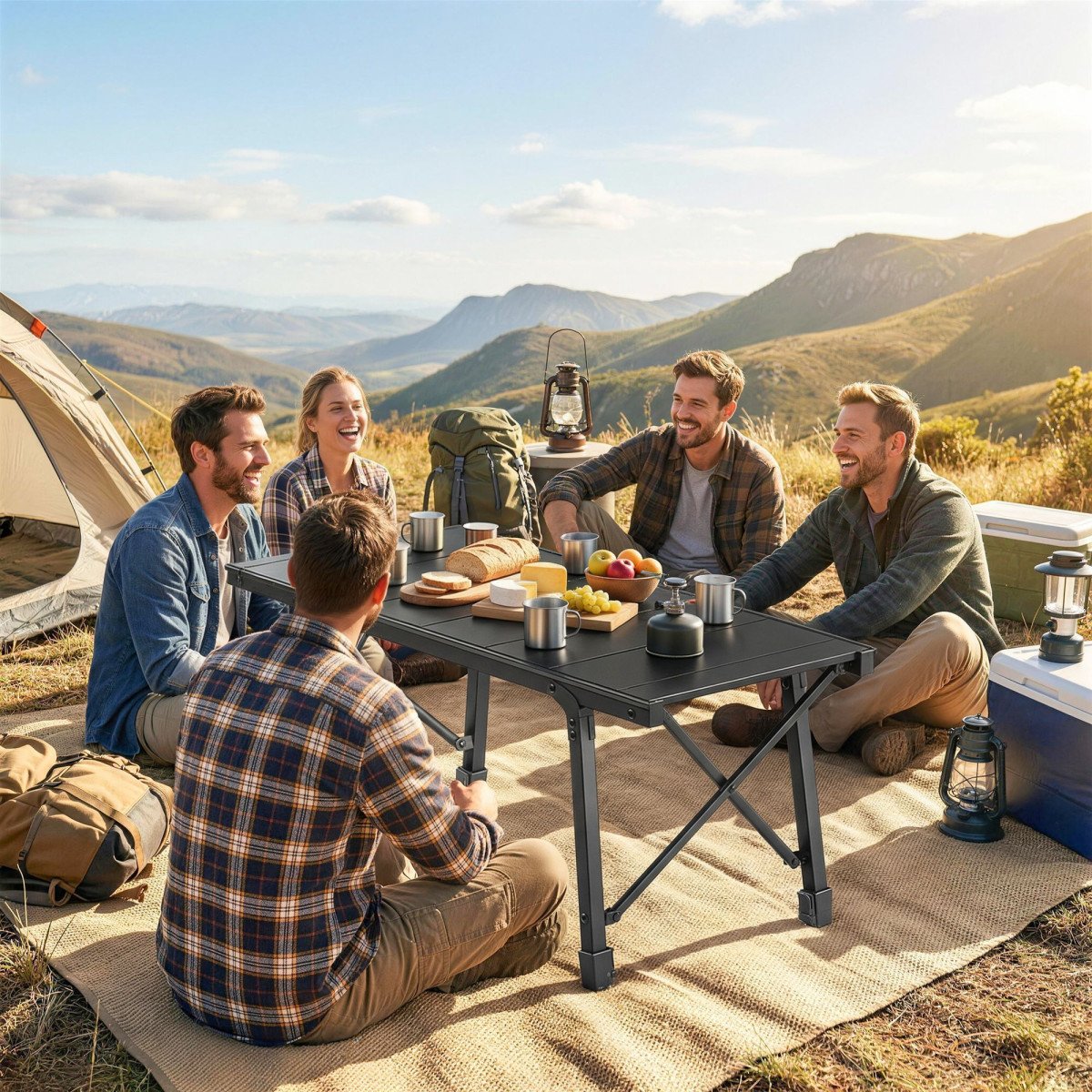 Folding Picnic Table Heavy Duty Camping Table with Removable Plates Non-slip Feet for Outdoor BBQ