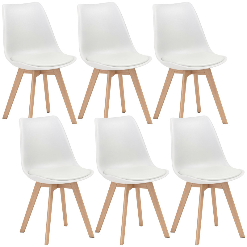Modern Dining Table Chairs Set of 6, Rubber Wood Kitchen Table Chairs with PU Leather Cushion for Living Room, Bedroom