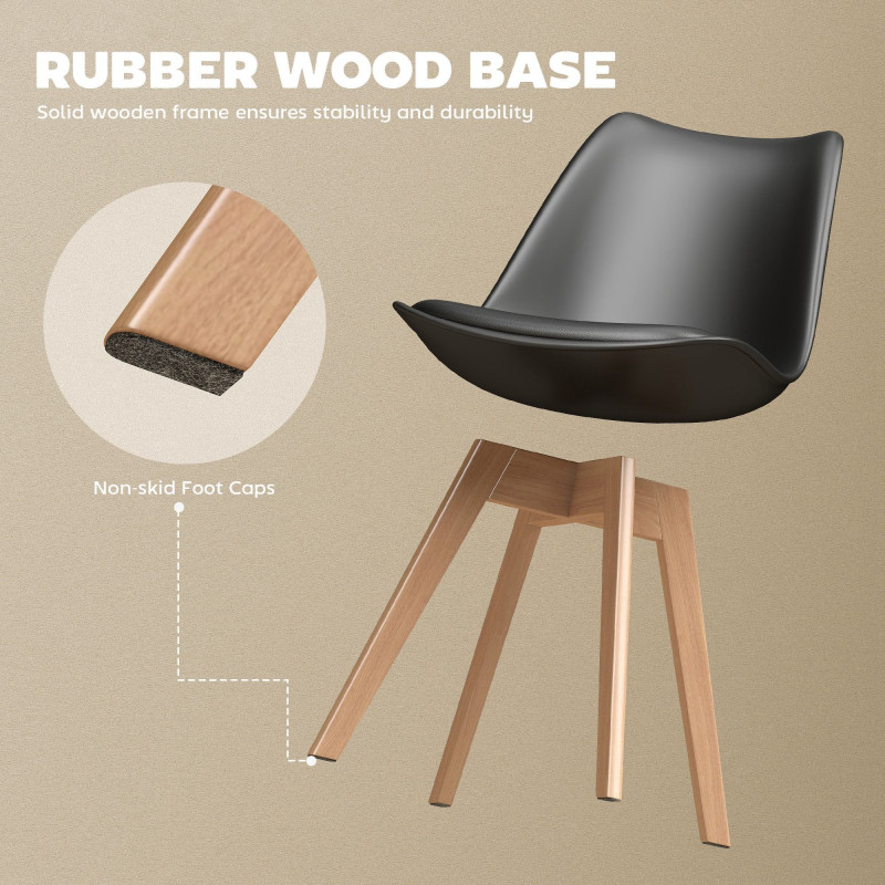 Modern Dining Table Chairs Set of 6, Rubber Wood Kitchen Table Chairs with PU Leather Cushion for Living Room, Bedroom