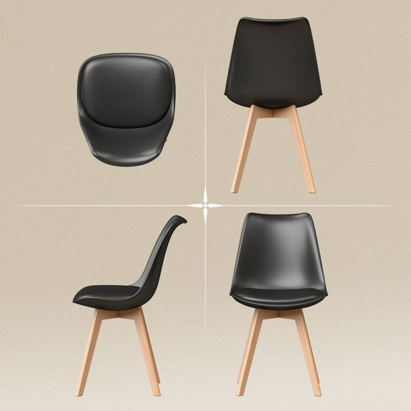 Modern Dining Table Chairs Set of 6, Rubber Wood Kitchen Table Chairs with PU Leather Cushion for Living Room, Bedroom