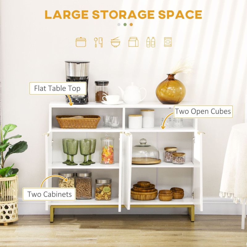 Accent Sideboards, Kitchen Storage Cabinet with 4 Doors, Adjustable Shelves, Metal Base for Living Room, Hallway, White