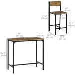 Industrial Bar Table Set Counter Height 3 Piece and 2 High Back Stools Set Dining Table Set Rustic Brown