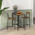 Industrial Bar Table Set Counter Height 3 Piece and 2 High Back Stools Set Dining Table Set Rustic Brown