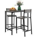 Industrial Bar Table Set Counter Height 3 Piece and 2 High Back Stools Set Dining Table Set Grey
