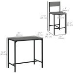 Industrial Bar Table Set Counter Height 3 Piece and 2 High Back Stools Set Dining Table Set Grey