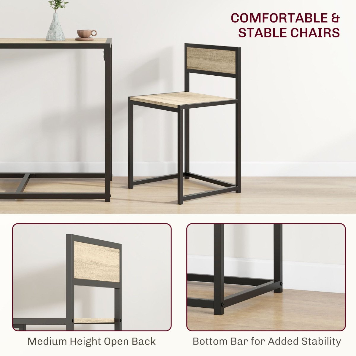 Dining Table Set, Industrial Dining Set for 2, Kitchen Table and Chairs for Small Space, Dining Room Table with Chairs