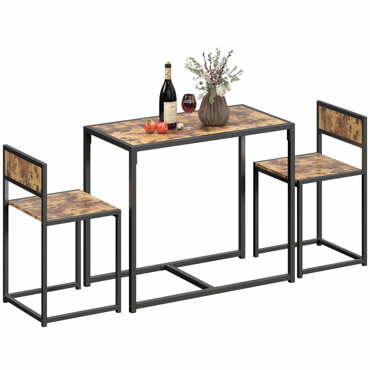 Dining Table Set, Industrial Dining Set for 2, Kitchen Table and Chairs for Small Space, Dining Room Table with Chairs