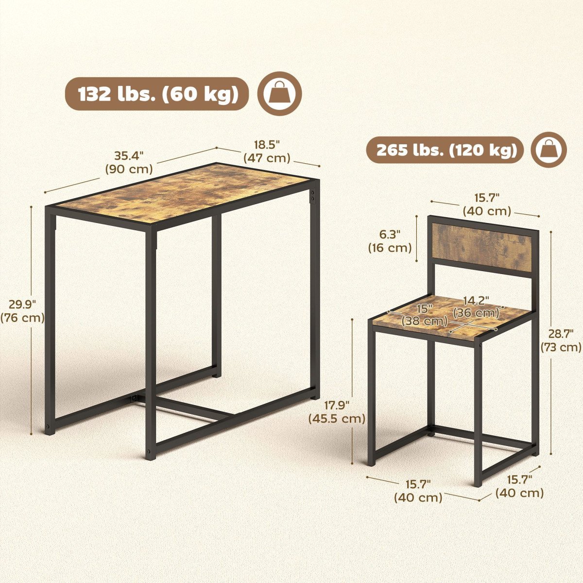 Dining Table Set, Industrial Dining Set for 2, Kitchen Table and Chairs for Small Space, Dining Room Table with Chairs