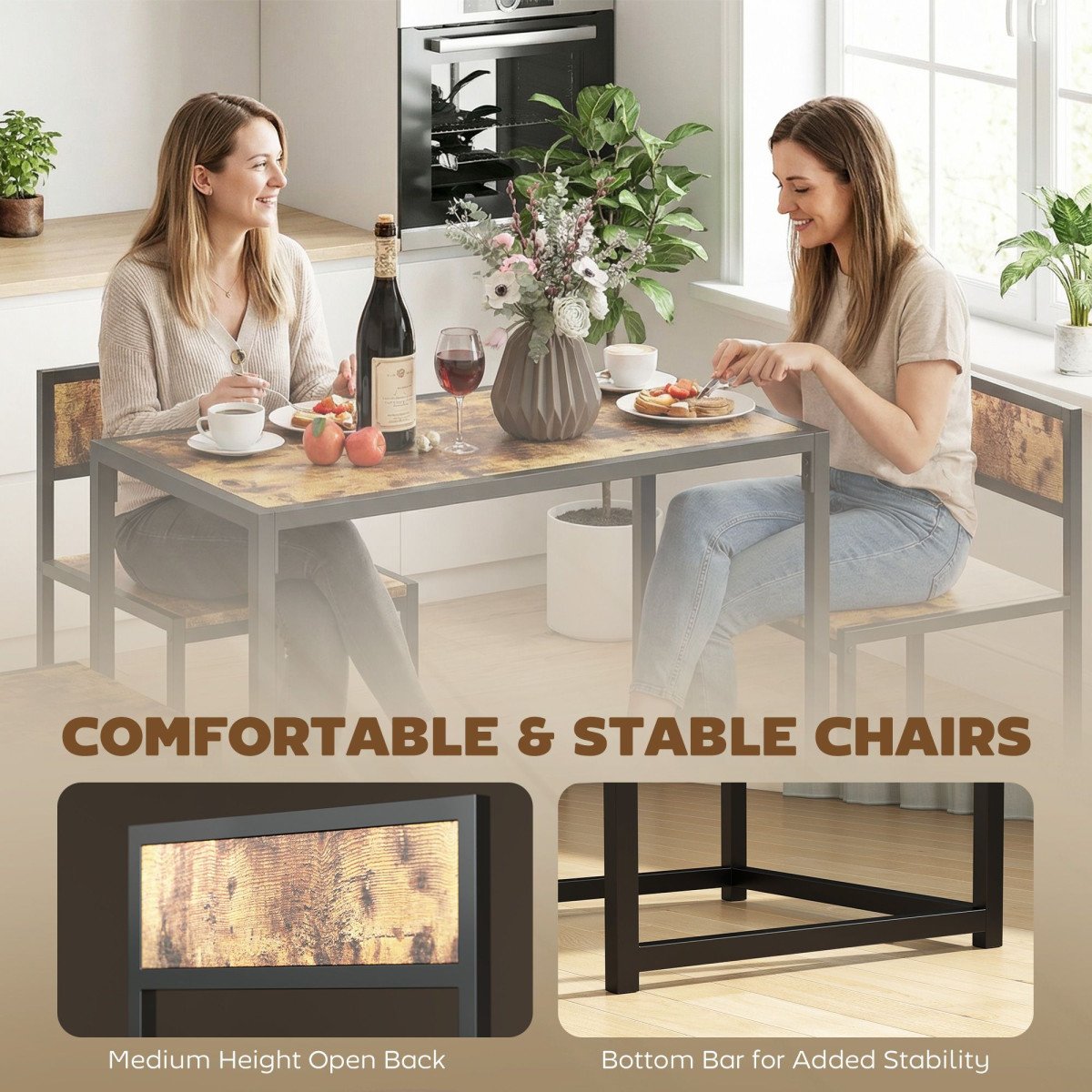 Dining Table Set, Industrial Dining Set for 2, Kitchen Table and Chairs for Small Space, Dining Room Table with Chairs