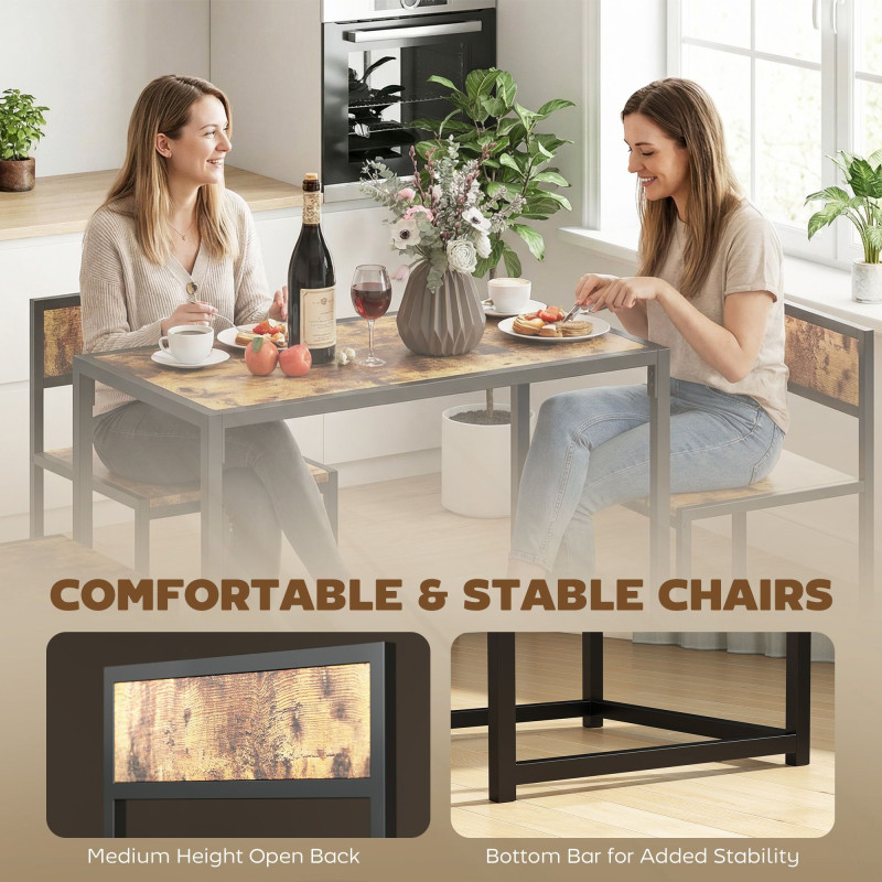 Dining Table Set, Industrial Dining Set for 2, Kitchen Table and Chairs for Small Space, Dining Room Table with Chairs