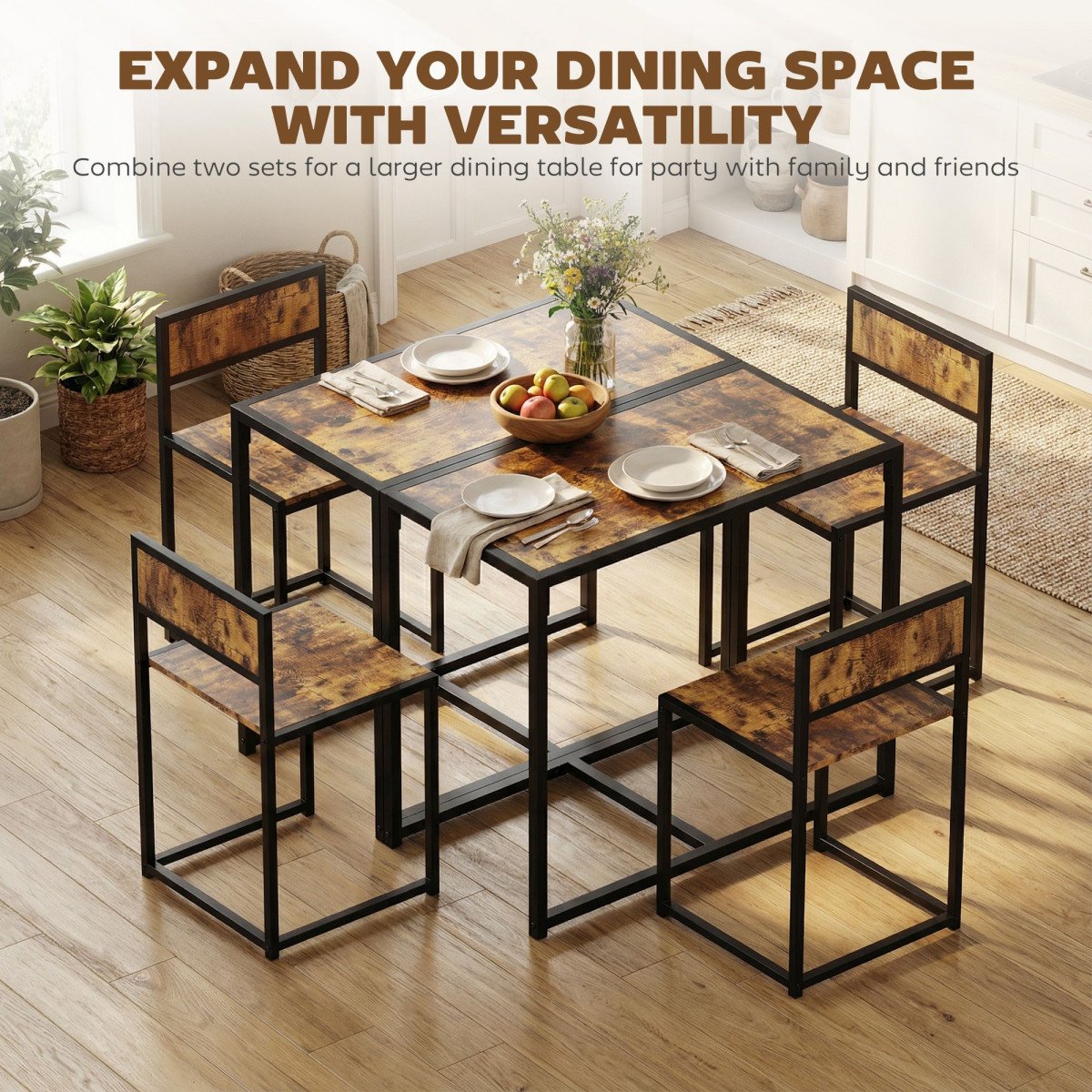 Dining Table Set, Industrial Dining Set for 2, Kitchen Table and Chairs for Small Space, Dining Room Table with Chairs