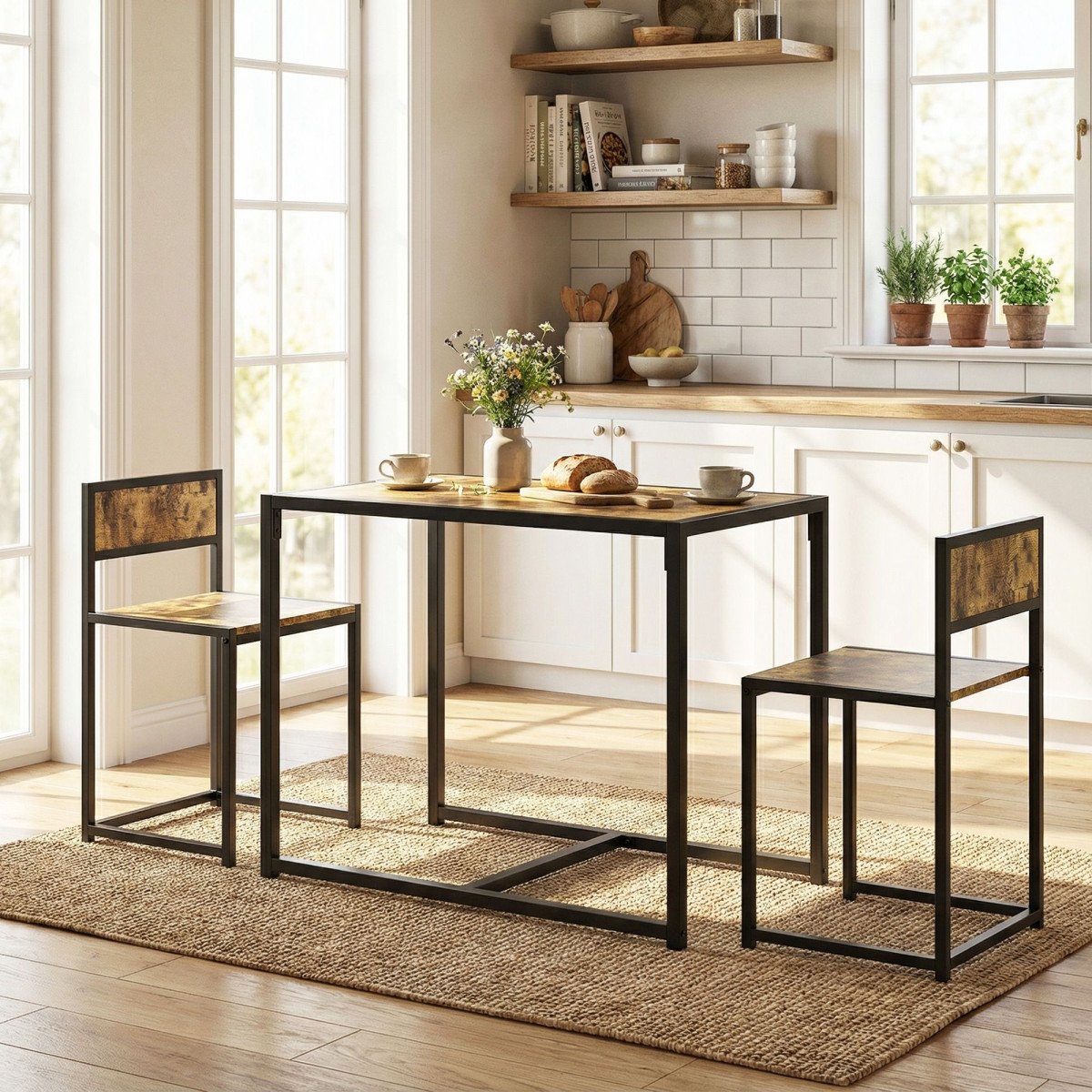 Dining Table Set, Industrial Dining Set for 2, Kitchen Table and Chairs for Small Space, Dining Room Table with Chairs