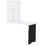 Wall Mounted Table Fold Out Convertible Desk, Multi-Functional Space Saving Computer Desk with Writing Floating Board for Students, White and Black
