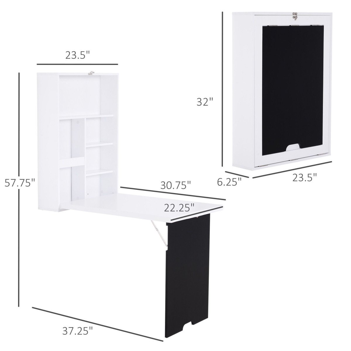 Wall Mounted Table Fold Out Convertible Desk, Multi-Functional Space Saving Computer Desk with Writing Floating Board for Students, White and Black