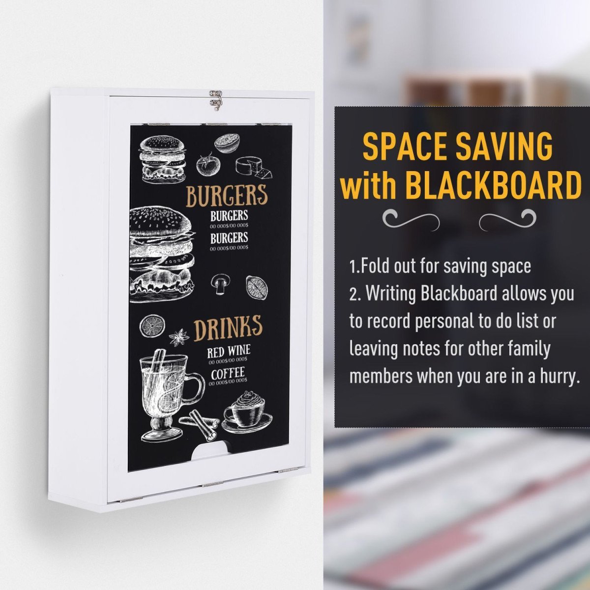 Wall Mounted Table Fold Out Convertible Desk, Multi-Functional Space Saving Computer Desk with Writing Floating Board for Students, White and Black