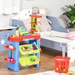 Qaba Supermarket Playset Cash Register Toy for Kids, 50 Pcs Grocery Store Pretend Play Toy with Food, Check-Out Counter, Scanner, Shelves, Gift for Boys Girls Age 3 4 5 6