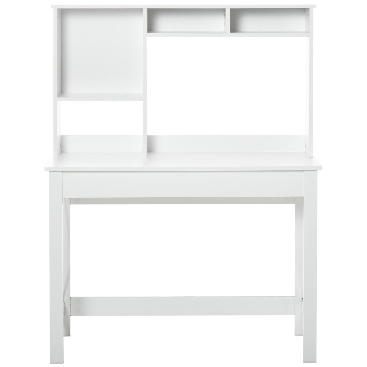 Computer Desk with Hutch, Home Office Table with Storage Shelves and Open Compartments for Writing, Work, White
