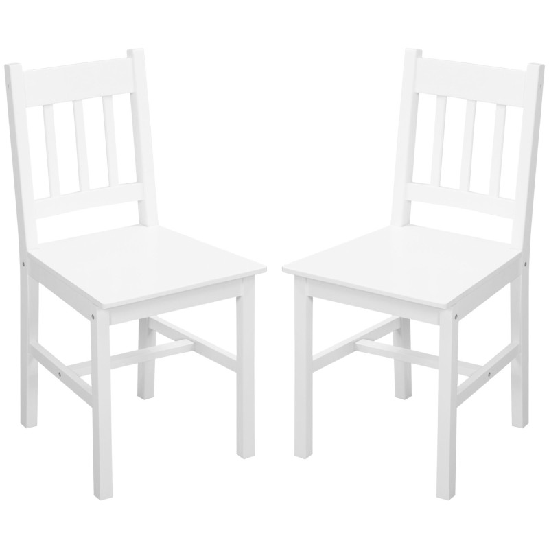 Dining Chairs Set of 2, Kitchen Chair with Slat Back, Pine Wood Structure for Living Room and Dining Room, White