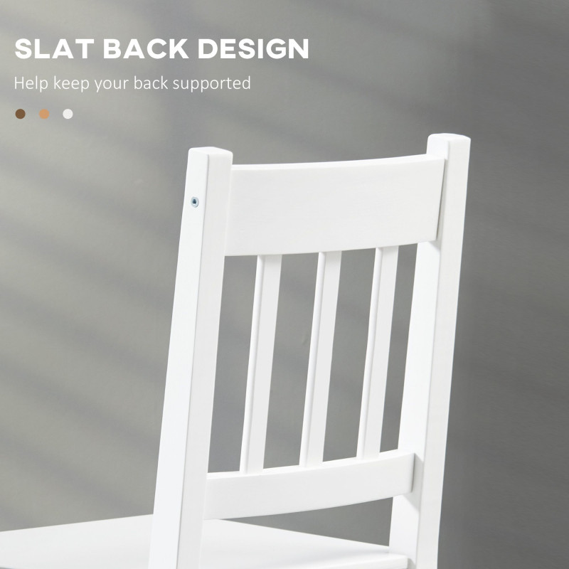 Dining Chairs Set of 2, Kitchen Chair with Slat Back, Pine Wood Structure for Living Room and Dining Room, White