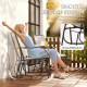 Double Patio Glider Chair with Glass Top Center Table, Outdoor Glider Loveseat with High Back,  All Weather Breathable Mesh Fabric for Garden, Backyard, Deck, Light Brown