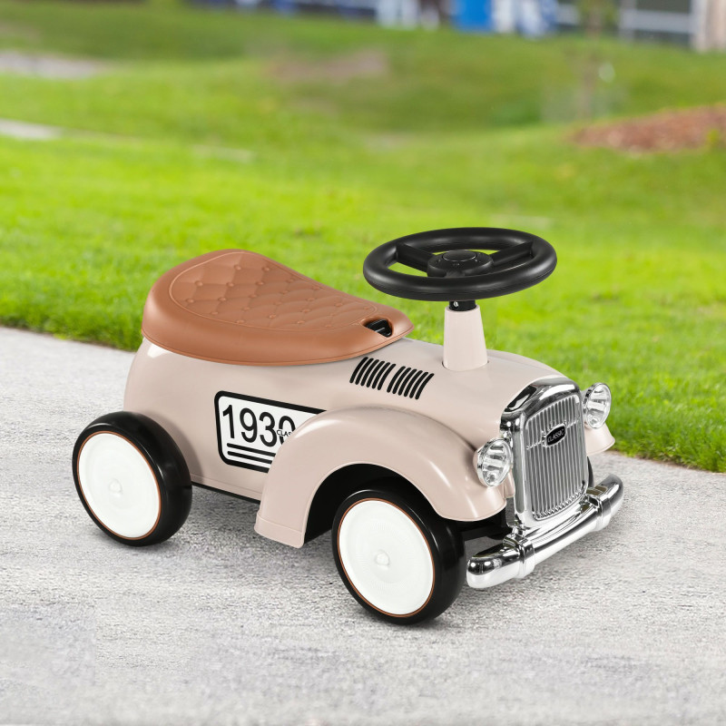 Ride-On Sliding Classic Car for Toddlers, Foot-to-Floor Slider with Under-Seat Storage, Ages 18–36 Months, Cream White