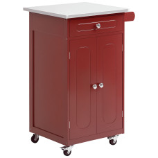Kitchen Cart, Small Kitchen Island, Stainless Steel Top Utility Trolley on Wheels with Storage Drawer for Dining Room, Kitchen, Red