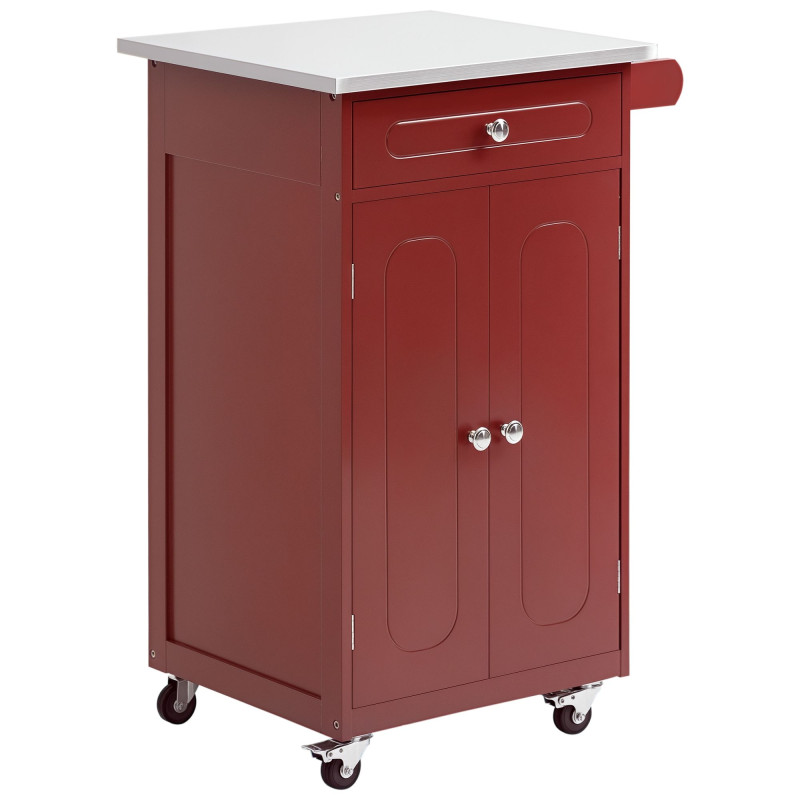 Kitchen Cart, Small Kitchen Island, Stainless Steel Top Utility Trolley on Wheels with Storage Drawer for Dining Room, Kitchen, Red