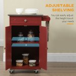 Kitchen Cart, Small Kitchen Island, Stainless Steel Top Utility Trolley on Wheels with Storage Drawer for Dining Room, Kitchen, Red