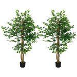 Set of 2 5ft Artificial Trees Ficus, Indoor Fake Plants with Pot, for Home Decor
