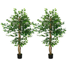 Set of 2 5ft Artificial Trees Ficus, Indoor Fake Plants with Pot, for Home Decor