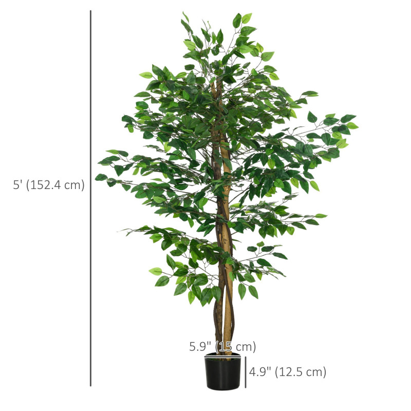 Set of 2 5ft Artificial Trees Ficus, Indoor Fake Plants with Pot, for Home Decor