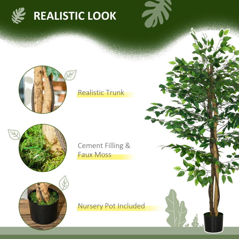 Set of 2 5ft Artificial Trees Ficus, Indoor Fake Plants with Pot, for Home Decor