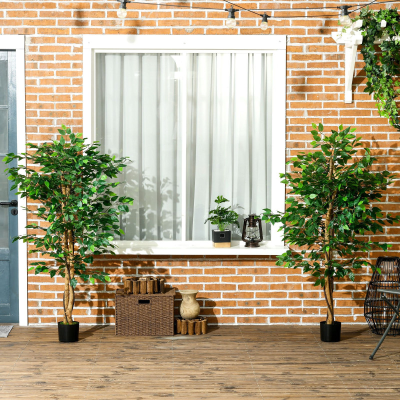 Set of 2 5ft Artificial Trees Ficus, Indoor Fake Plants with Pot, for Home Decor
