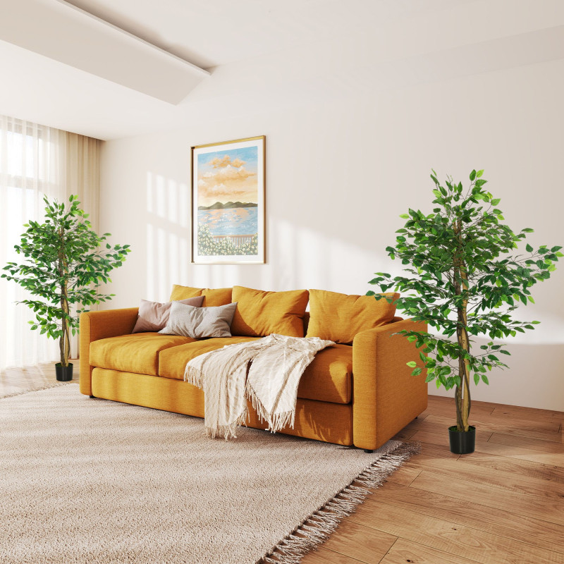 Set of 2 5ft Artificial Trees Ficus, Indoor Fake Plants with Pot, for Home Decor