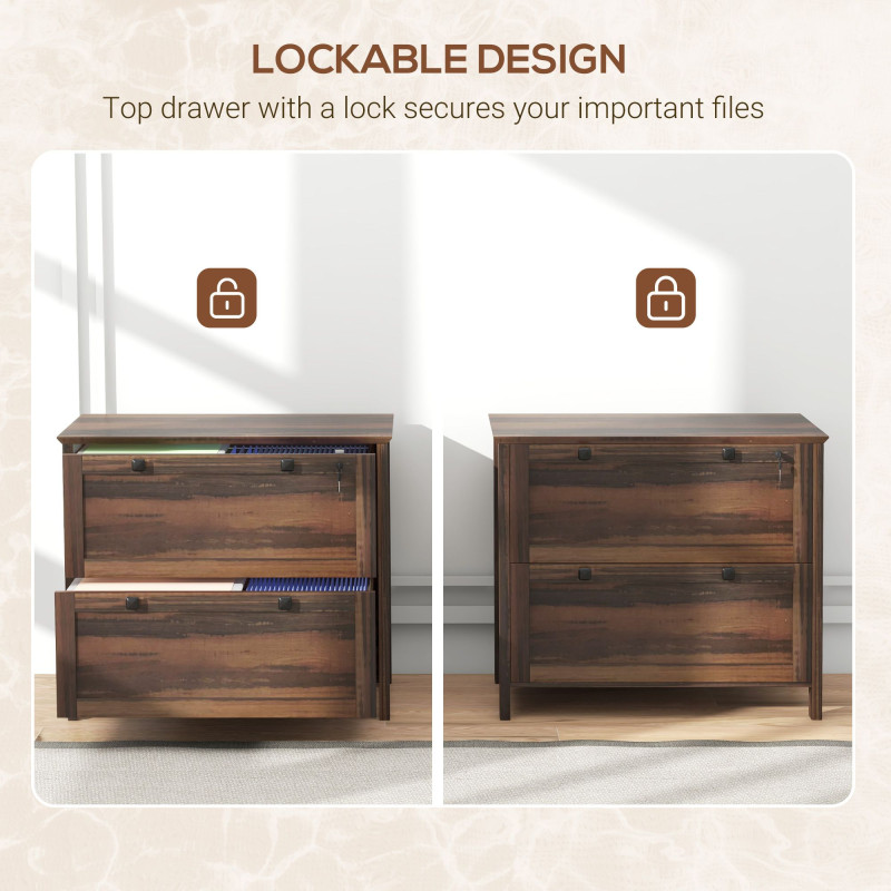 2 Drawer File Cabinet, Lockable Filing Cabinet with Adjustable Hanging Bar for Letter, A4 and Legal Size, Brown