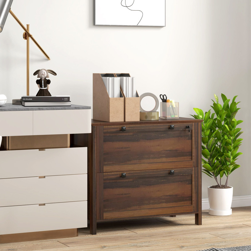 2 Drawer File Cabinet, Lockable Filing Cabinet with Adjustable Hanging Bar for Letter, A4 and Legal Size, Brown
