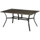 Steel Frame 59 Inch Outdoor Dining Table for Six with Parasol Hole, Wood Grain Tabletop, for Backyard, Garden, Brown