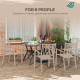 Steel Frame 59 Inch Outdoor Dining Table for Six with Parasol Hole, Wood Grain Tabletop, for Backyard, Garden, Brown