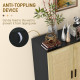 Boho Sideboard, Buffet Cabinet with Storage, Accent Cabinet with 2 Rattan Doors and Adjustable Shelves, Black