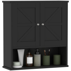 Farmhouse Bathroom Medicine Cabinet, Wall Cabinet with Barn Doors, and Adjustable Shelf for Laundry Room, Black