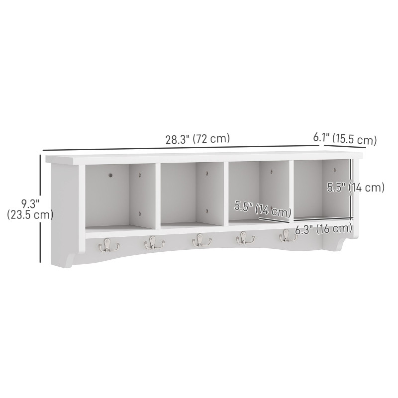 Coat Rack Wall Mount with Shelf, 28