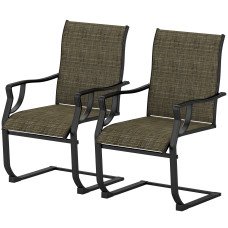 C Spring Motion Patio Chairs Set of 2 with Curved High Backrest, Armrest, All Weather Breathable Fabric, Metal Frame