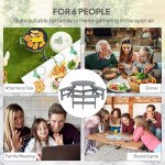 6 Person Round Picnic Table Bench Set with Umbrella Hole, Wood Patio Table with 3 Built-in Benches for Garden, Deck, Backyard, Grey