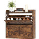 Narrow Shoe Storage Cabinet, Farmhouse Slim Shoe Cabinet with 2 Flip Drawers, Adjustable Shelves, Rustic Brown