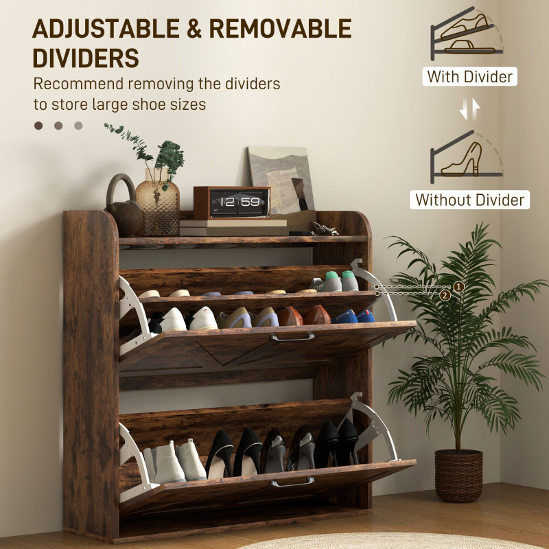 Narrow Shoe Storage Cabinet, Farmhouse Slim Shoe Cabinet with 2 Flip Drawers, Adjustable Shelves, Rustic Brown