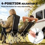 Set of 2 Reclining Camping Chair with Foot Rest, Folding Camping Chair w/ Headrest, Cup Holder, Storage Bag, Orange