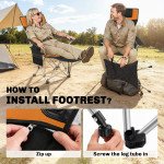 Set of 2 Reclining Camping Chair with Foot Rest, Folding Camping Chair w/ Headrest, Cup Holder, Storage Bag, Orange