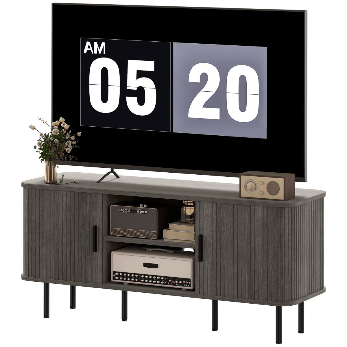 TV Stand Cabinet for TVs up to 55 Inches, TV Unit with Storage Shelves and Cabinets for Living Room, Grey