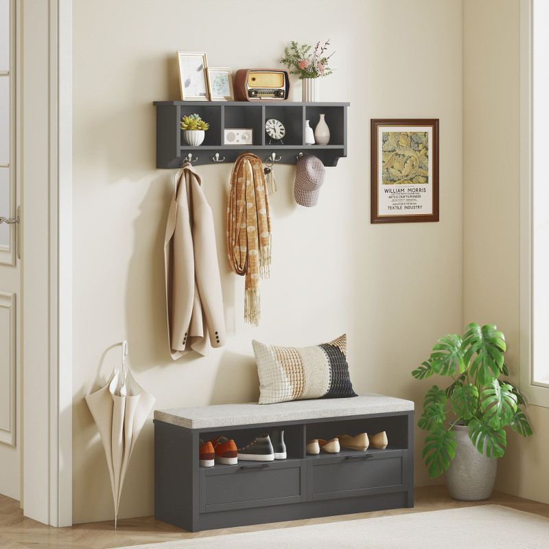 Coat Rack Wall Mount with Shelf, 28