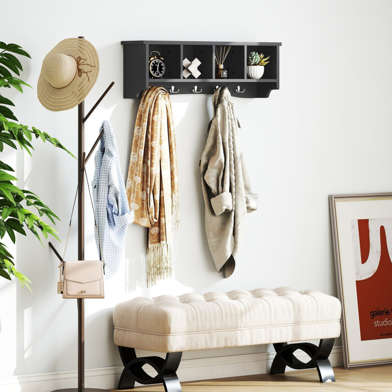 Coat Rack Wall Mount with Shelf, 28
